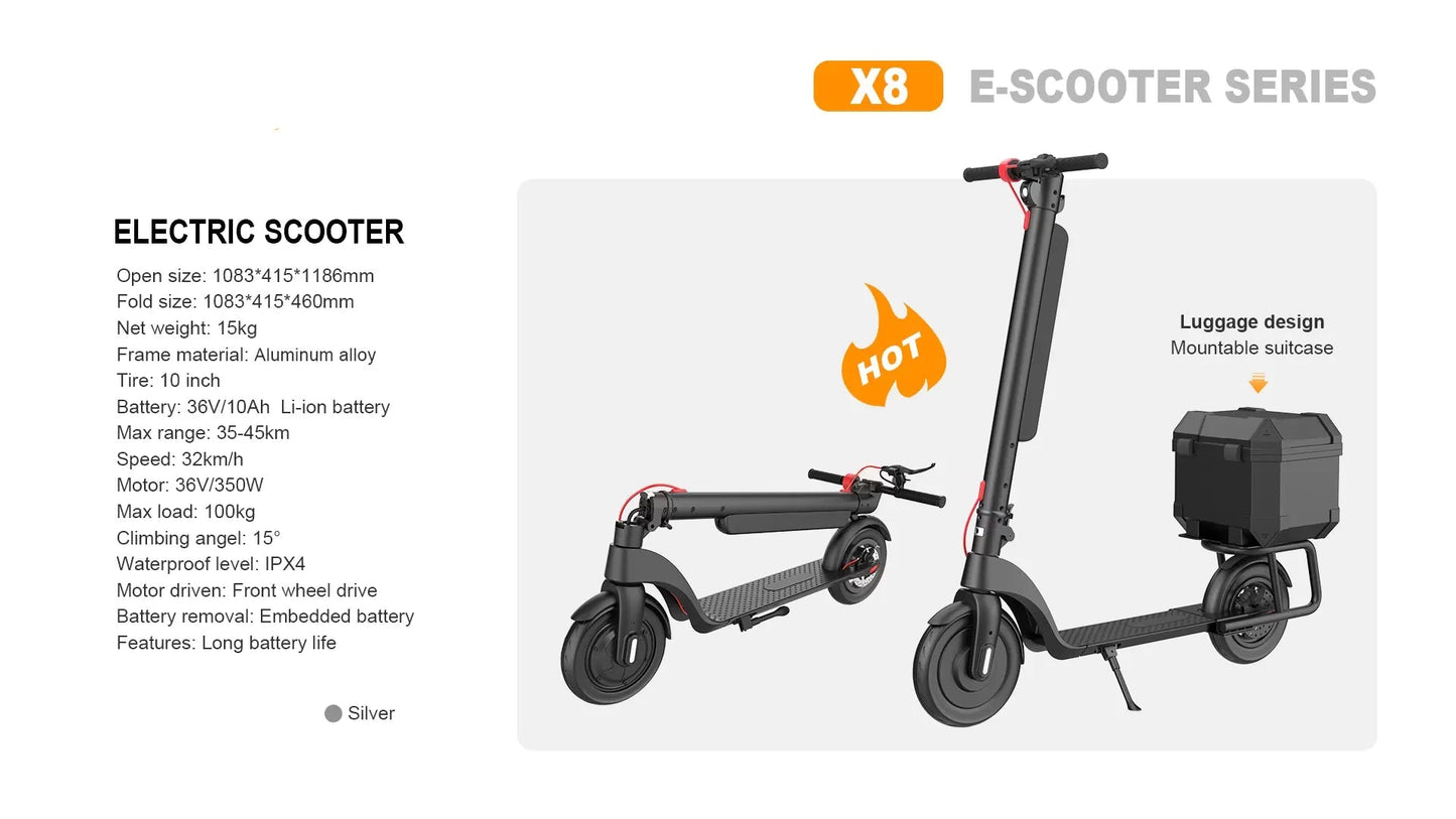 Folding e-scooter for adult model X8-350w with removable lithium battery - Fedeli Ebikes