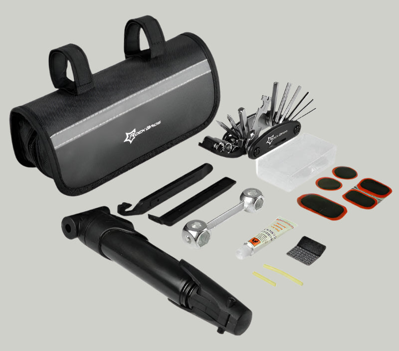 14pcs Bicycle Repair Tool Kit Bag Strap to Frame - ROCKBROS Pump Hex Wrench Patch for Bike Tyre Tools