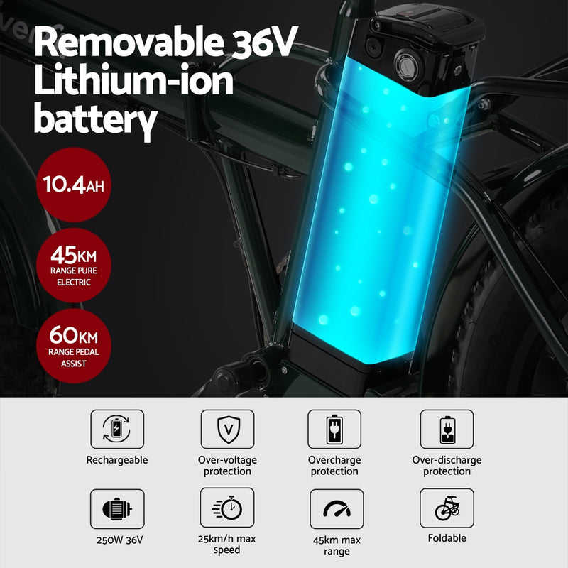 Everfit 20 Inch Folding Electric Bike Urban City Bicycle eBike Rechargeable - Fedeli Ebikes