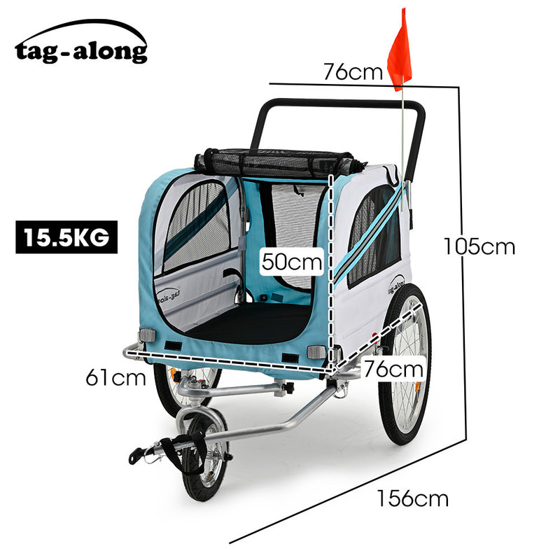 TAG-ALONG Pet & Cargo Jogger Bike Trailer, Pull Behind Bicycle Trailer Carrier Stroller, Blue - Fedeli Ebikes
