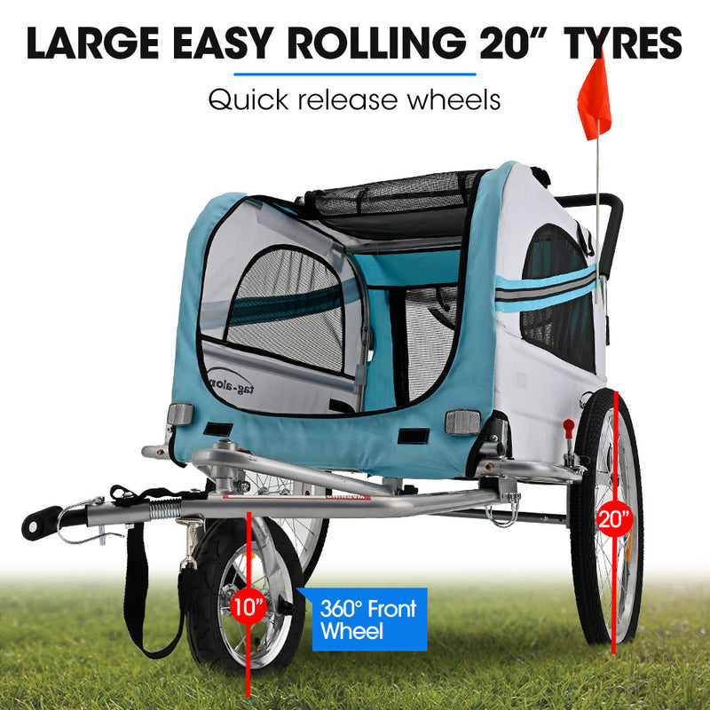 TAG-ALONG Pet & Cargo Jogger Bike Trailer, Pull Behind Bicycle Trailer Carrier Stroller, Blue - Fedeli Ebikes