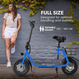 VALK Electric Scooter with Seat, Disc brakes, 12" Tyres, Motorised eScooter for Adults Teens Commuter, Blue