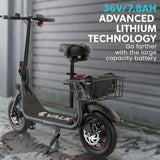 VALK Electric Scooter with Seat, Disc brakes, 12" Tyres, Motorised eScooter for Adults Teens Commuter