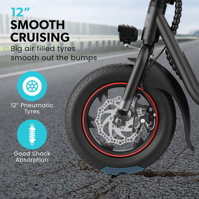 VALK Electric Scooter with Seat, Disc brakes, 12" Tyres, Motorised eScooter for Adults Teens Commuter