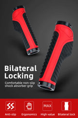 Bicycle Grips MTB Road Bike Double Lock Rubber Handlebar Grips Anti-Slip Rock Bros BLACK
