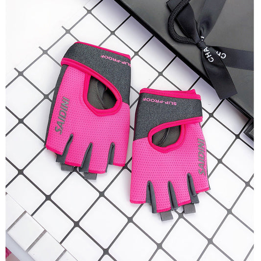 M Rose Red 2-PCS Women's Half-Finger Fitness Gloves - Anti-Slip Breathable Gloves for Yoga, Spin Bike, and Weight Training