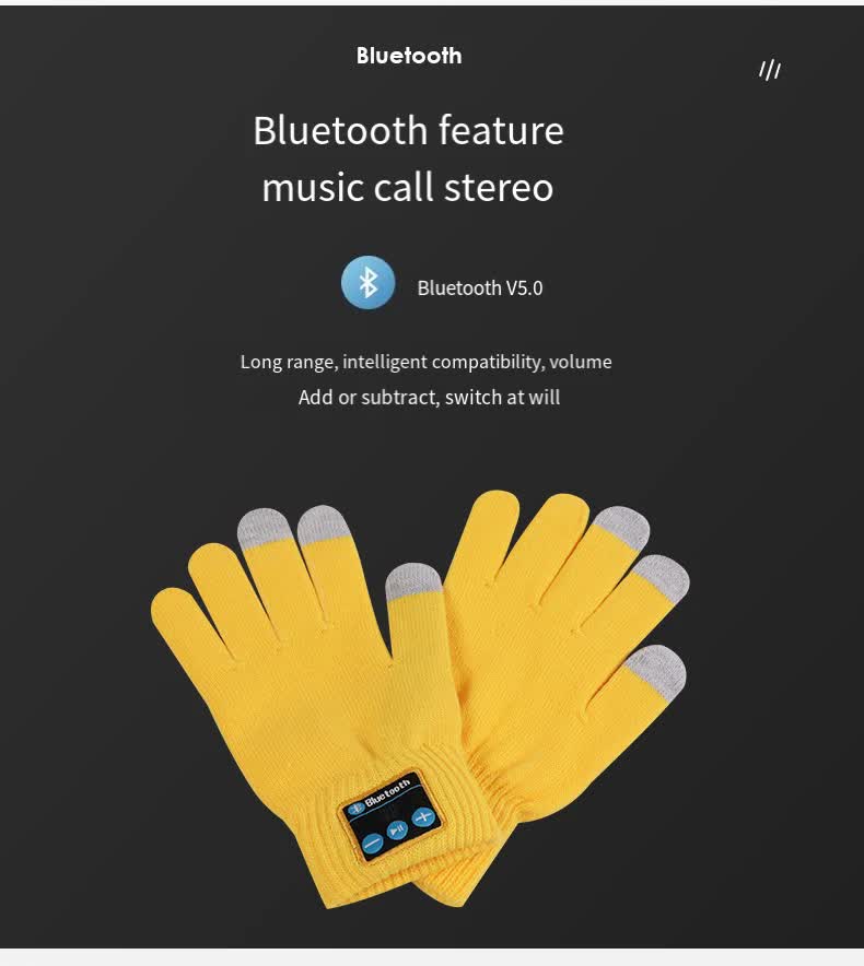 Yellow Bluetooth Touchscreen Winter Gloves - Warm, Thickened, and Hands-Free for Calls and Music, Perfect for Cycling