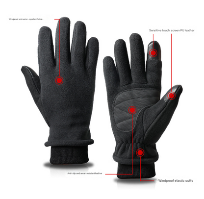 L Black Warm Windproof Touchscreen Gloves - Anti-Slip Grip for Winter Cycling & Outdoor Sports