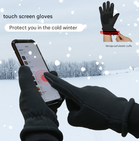 L Black Warm Windproof Touchscreen Gloves - Anti-Slip Grip for Winter Cycling & Outdoor Sports