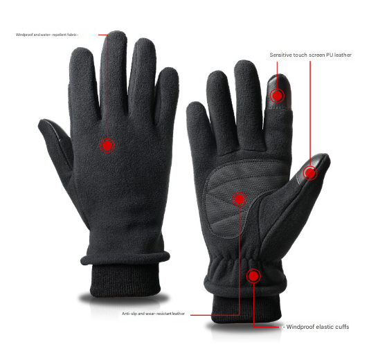 M Grey Warm Windproof Touchscreen Gloves - Anti-Slip Grip for Winter Cycling & Outdoor Sports